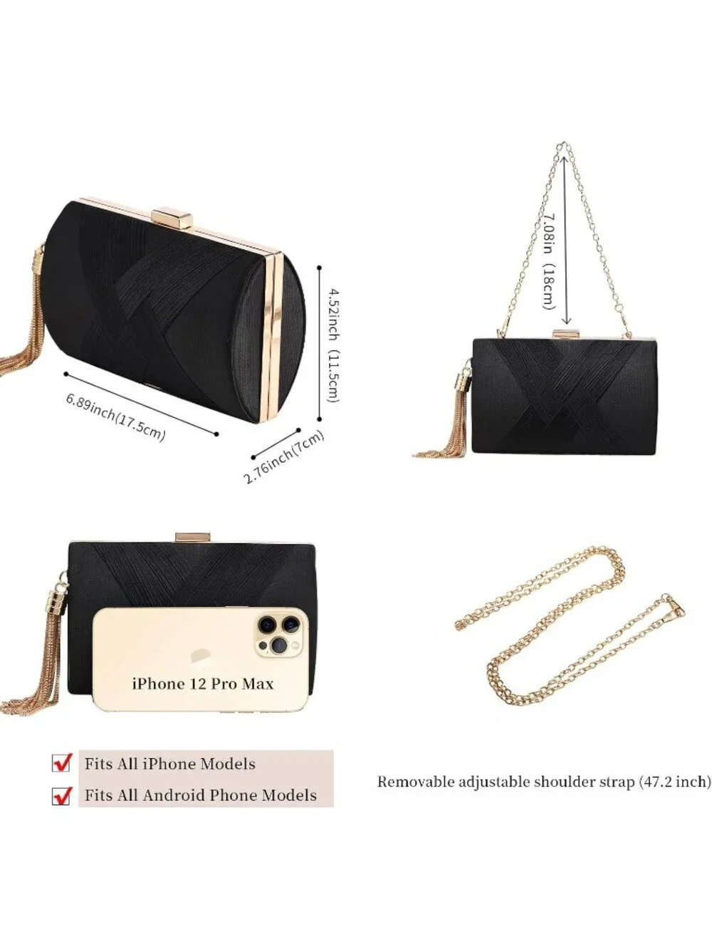 👜 Women's Black Tassel Evening Clutch bag Crossbody Night out Clutch Purses